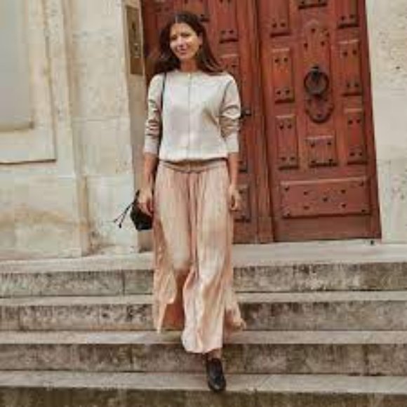 Uniqlo - Washer Pastel Orange Satin Skirt Pant Wide Leg Pull On - Size XS - Picture 9 of 15